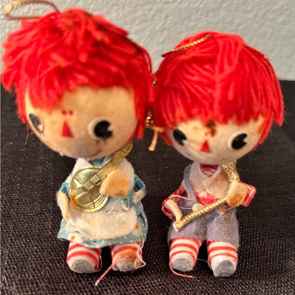 Vintage flocked Raggedy Ann and Andy Christmas Ornaments Japan - Picture 2 of 7